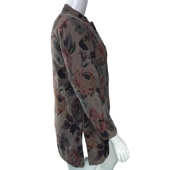 Chicos Womens Size 1 US 8 Medium Tapestry Coat Jacket Roses Classic 3/4 Sleeve - Picture 7 of 16